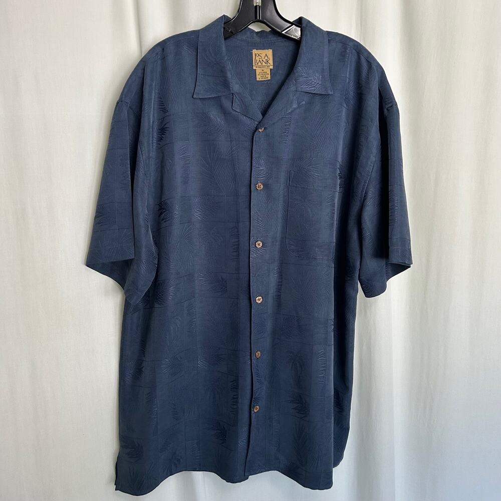 Jos. A. Banks Blue on Blue Palm Tree‎ Design Button Down Casual Men's Shirt XL
